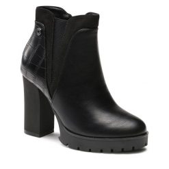 Botki Refresh. Czarne botki damskie Refresh, bez obcasa, na słupku, bez zapięcia. Za 249.99 zł.