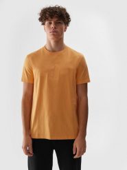 4F T-shirt regular z nadrukiem męski - pomarańczowy S. Brązowe koszulki sportowe męskie 4f, m, bez wzorów, z bawełny, sportowe, bez kołnierzyka. W wyprzedaży za 29.99 zł.
