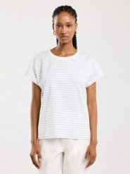Koszulka damska w paski biało-niebieska Aleksa 400. Niebieskie t-shirty damskie Big Star, l, z aplikacjami, z bawełny, eleganckie, bez kołnierzyka. W wyprzedaży za 59.99 zł.