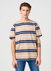 MESKA KOSZULKA WRANGLER STRIPE TEE TIMBERWOLF 112362785. T-shirty męskie Wrangler, xl, bez wzorów, bez kołnierzyka. Za 99.99 zł.