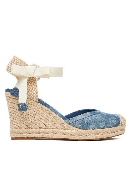 Guess Espadryle FLJCYR DEN04 Niebieski. Niebieskie sandały damskie Guess, z aplikacjami, ze skóry, bez obcasa, bez zapięcia. Za 319.99 zł.
