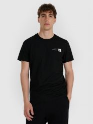 4F T-shirt regular z nadrukiem męski - czarny M. Czarne koszulki sportowe męskie 4f, m, bez wzorów, z bawełny, bez kołnierzyka, bez ramiączek. Za 49.99 zł.
