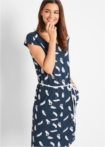 Sukienka shirtowa. Niebieskie sukienki damskie bonprix, bez wzorów, bez kołnierzyka, bez ramiączek. Za 94.99 zł.