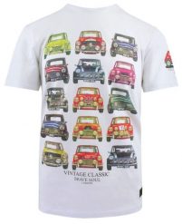 Bawełniany T-Shirt, Męski - Brave Soul - Retro Auta - Biały. Białe t-shirty męskie Brave Soul, na lato, l, bez wzorów, z bawełny, casualowe, bez kołnierzyka. Za 57.00 zł.