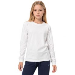 Koszulka dziewczęca 4F Longsleeve. Białe bluzki dla dziewczynek 4f, bez wzorów, z bawełny, bez kołnierzyka, bez ramiączek. Za 53.99 zł.