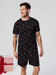 Piżama dwuczęściowa - czarny. Czarne piżamy męskie Sinsay, l, bez wzorów, z bawełny, bez ramiączek, krótkie. Za 39.99 zł.