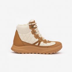 Buty turystyczne damskie Quechua NH500 Mid wodoodporne. Brązowe obuwie sportowe damskie QUECHUA, bez wzorów, trekkingowe. Za 269.99 zł.
