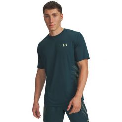Koszulka Under Armour Tech Play. Zielone koszulki sportowe męskie Under Armour, l, z aplikacjami, z materiału, bez kołnierzyka, bez ramiączek, na fitness i siłownię. Za 241.99 zł.