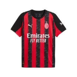 Koszulka domowa AC Milan 2025/26. Czerwone koszulki sportowe męskie Puma, bez wzorów, bez kołnierzyka, bez ramiączek, do piłki nożnej. W wyprzedaży za 395.25 zł.