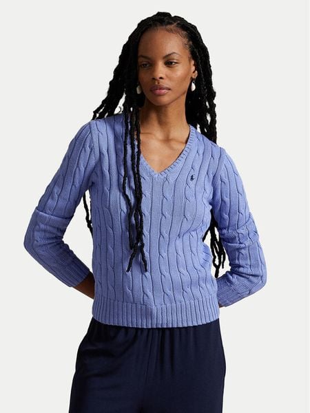 Polo Ralph Lauren Sweter 211971870005 Błękitny Slim Fit. Niebieskie swetry damskie Polo Ralph Lauren, xl, bez wzorów, z bawełny, bez kołnierzyka, bez ramiączek, bez kaptura. Za 949.99 zł.