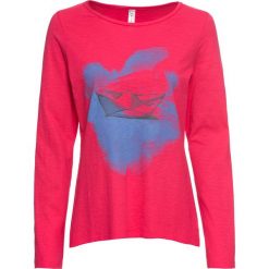 Shirt z nadrukiem bonprix różowy hibiskus z nadrukiem. Czerwone bluzki damskie bonprix, bez wzorów, bez kołnierzyka. Za 21.99 zł.