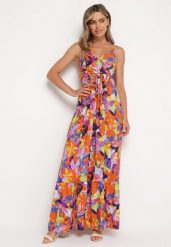 Pomarańczowo-Fioletowa Wiskozowa Sukienka na Ramiączkach z Kopertowym Dekoltem i Gumką w Talii z Tiamalen. Brązowe sukienki damskie Born2be, na co dzień, na lato, m, z aplikacjami, z jeansu, eleganckie, bez kołnierzyka, bez ramiączek, kopertowe. Za 69.99 zł.