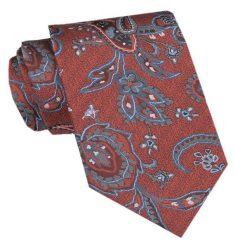 Klasyczny Krawat Męski CHATTIER - Miedziany Kolor, Kwiatowe Akcenty. Brązowe krawaty i muchy Chattier, bez wzorów, z tkaniny, eleganckie. Za 49.00 zł.