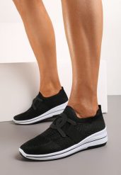 Czarne Buty Sportowe na Koturnie z Elastyczną Cholewką przed Kostkę Vataria. Czarne obuwie sportowe damskie Born2be, bez wzorów, z jeansu. Za 54.99 zł.
