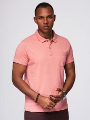 Klasyczna koszulka polo z bawełnianej dzianiny różowa V4 OM-POWS-0142 XL. Czerwone koszulki polo męskie Ombre, m, bez wzorów, z bawełny, klasyczne, bez ramiączek. Za 166.41 zł.