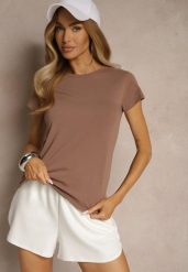 Brązowy Basicowy T-shirt z Bawełny Mevolena. Brązowe bluzki damskie Renee, l, bez wzorów, z bawełny, klasyczne, bez kołnierzyka. Za 39.99 zł.