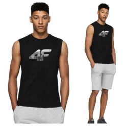 Tank top męski 4F 4FWSS25TSLEM287. Białe t-shirty męskie 4f, na lato, m, bez wzorów, z bawełny, sportowe, bez kołnierzyka. Za 39.99 zł.