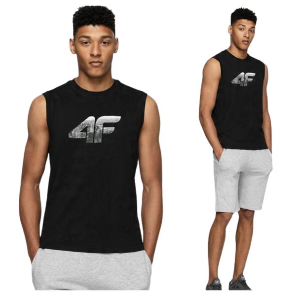 Tank top męski 4F 4FWSS25TSLEM287. Białe t-shirty męskie 4f, na lato, m, bez wzorów, z bawełny, sportowe, bez kołnierzyka. Za 39.99 zł.