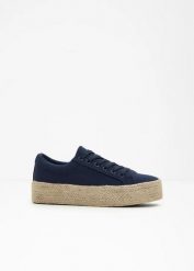 Sneakersy na podeszwie platformie. Niebieskie obuwie sportowe damskie bonprix, bez wzorów. Za 124.99 zł.