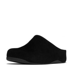 Damskie klapki z zamszu FitFlop Shuv. Czarne klapki damskie FIT FLOP, bez wzorów, z zamszu, eleganckie, bez obcasa. Za 718.50 zł.
