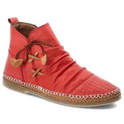 Czerwone Botki Ravini Eleganckie Trzewiki Damskie. Czerwone kozaki damskie Ravini, ze skóry, bez obcasa. Za 339.00 zł.