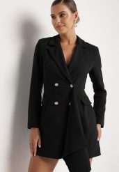 Czarna Taliowana Sukienka o Kroju Marynarki z Mini Trenem Besista. Czarne sukienki damskie Born2be, m, z aplikacjami, eleganckie. Za 129.99 zł.