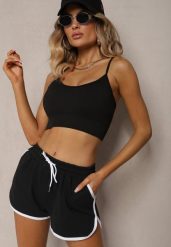 Czarne Szorty Dresowe z Dodatkiem Bawełny High Waist Wykończone Lamówką Mivorina. Czarne szorty sportowe damskie Renee, l, bez wzorów, z bawełny, eleganckie, z podwyższonym stanem. Za 29.99 zł.