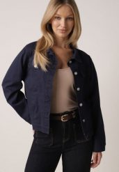 Granatowa Bawełniana Kurtka Jeansowa Perimea. Niebieskie kurtki damskie Born2be, l, bez wzorów, z bawełny, bez kaptura. Za 149.99 zł.