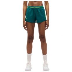 Spodenki krótkie damskie Under Armour Tech Play Up Shorts. Zielone legginsy damskie Under Armour, bez wzorów, krótkie, na fitness i siłownię. Za 89.99 zł.