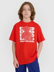 4F T-shirt oversize z nadrukiem chłopięcy - czerwony 134 (8-9 lat). Czerwone t-shirty dla chłopców 4f, bez wzorów, z bawełny, bez ramiączek. W wyprzedaży za 19.99 zł.