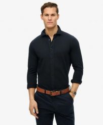 Superdry Koszula Vintage Destroy Pique z długim rękawem bawełniana - ECLIPSE. Niebieskie koszule męskie Superdry., m, bez wzorów, z bawełny, klasyczne, bez kołnierzyka, bez ramiączek. Za 273.95 zł.