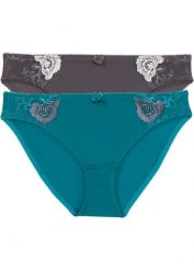 Figi z haftem (2 pary). Czerwone figi damskie bonprix, bez wzorów. Za 67.99 zł.