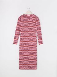 Sukienka midi ze wzorem - wielobarwny. Sukienki damskie Sinsay, l, bez wzorów, retro, bez kołnierzyka, bez ramiączek, midi, dopasowane. W wyprzedaży za 33.99 zł.