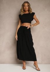 Czarna Spódnica z Wiskozą i Lnem High Waist o Rozkloszowanym Kroju Lumerellea. Czarne spódnice damskie Renee, na lato, l, bez wzorów, z materiału, z podwyższonym stanem, maxi, rozkloszowane. Za 49.99 zł.