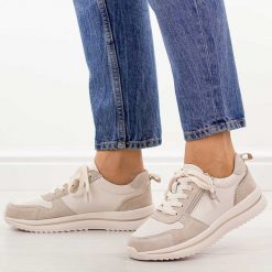 Beżowe skórzane sneakersy damskie Sergio Leone Sp116. Brązowe półbuty damskie Sergio Leone, na lato, bez wzorów, z jeansu, eleganckie, z okrągłym noskiem, bez obcasa, bez zapięcia. Za 209.00 zł.