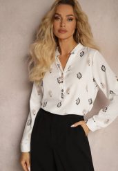 Biała Koszula z Drobnym Wzorem Paisley Irithe. Białe bluzki damskie Renee, l, bez wzorów, z jeansu, biznesowe, bez kołnierzyka, bez ramiączek. Za 49.99 zł.