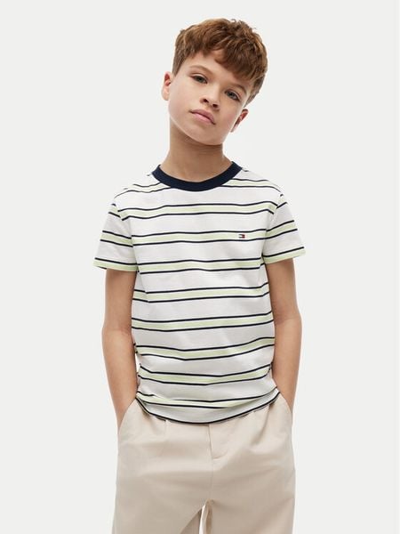Tommy Hilfiger T-Shirt Essential KB0KB06879 Kremowy Regular Fit. Białe t-shirty dla chłopców Tommy Hilfiger, bez wzorów, z bawełny, bez ramiączek. Za 109.99 zł.