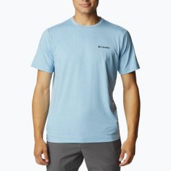 Koszulka trekkingowa męska Columbia Tech Trail Graphic. Niebieskie koszulki sportowe męskie Columbia, m, bez wzorów, bez kołnierzyka, bez ramiączek, trekkingowe. Za 89.99 zł.