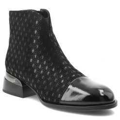Czarne Botki S.Barski Wzorzyste Obuwie Damskie. Czarne kozaki damskie S.BARSKI, z lakierowanej skóry, bez obcasa, na obcasie. Za 237.99 zł.
