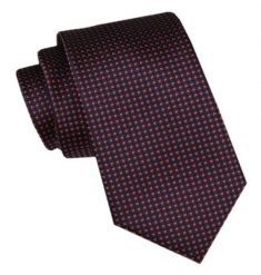 Modny Męski Krawat - Alties - Granatowy w Drobny Bladoczerwony Wzór. Czerwone krawaty i muchy Alties, bez wzorów, z tkaniny, eleganckie. Za 49.00 zł.