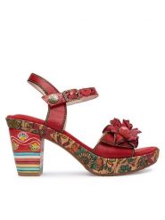 Laura Vita Sandały Nellao 31 Czerwony. Czerwone sandały damskie Laura Vita, bez wzorów, ze skóry, bez obcasa, na słupku, bez zapięcia. Za 439.99 zł.