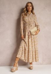Żółta Sukienka Poleusa. Żółte sukienki damskie Renee, l, z aplikacjami, z tkaniny, eleganckie, bez kołnierzyka, bez ramiączek, maxi, koszulowe. Za 89.99 zł.