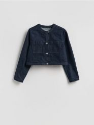 Jeansowa marynarka - granatowy. Niebieskie żakiety damskie Reserved, l, bez wzorów, z bawełny. Za 129.99 zł.