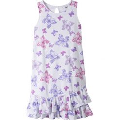 Sukienka z falbanami bonprix biały - kolor bzu z nadrukiem. Sukienki dla dziewczynek marki bonprix. Za 34.99 zł.