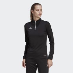 Bluza piłkarska damska Adidas Entrada 22 Training Top. Czarne bluzy sportowe damskie Adidas, l, bez wzorów, bez kaptura, do piłki nożnej. Za 112.91 zł.