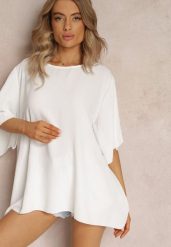 Biała Bluzka z Łańcuszkiem z Tyłu i Falbankami Jaiselvin. Białe bluzki damskie Renee, bez wzorów, z tkaniny, bez kołnierzyka, bez ramiączek. Za 44.99 zł.