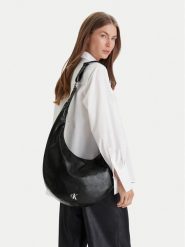 Calvin Klein Torebka Buckle Convertible Hobo Bag LV04F3446G Czarny. Czarne torebki do ręki damskie Calvin Klein, bez wzorów, ze skóry, bez dodatków. Za 649.99 zł.
