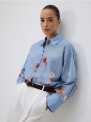 Bawełniana koszula w kwiaty - wielobarwny. Koszule damskie Reserved, l, bez wzorów, z bawełny, bez kołnierzyka, bez ramiączek. Za 139.99 zł.