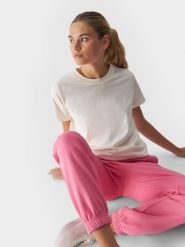 4F T-shirt regular gładki damski - beżowy XXL. Brązowe koszulki sportowe damskie 4f, xs, bez wzorów, z bawełny, klasyczne, bez kołnierzyka. W wyprzedaży za 29.99 zł.