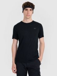 4F Koszulka trekkingowa z wełną merino męska - czarna XL. Czarne t-shirty męskie 4f, m, bez wzorów, z materiału, bez kołnierzyka. Za 199.99 zł.